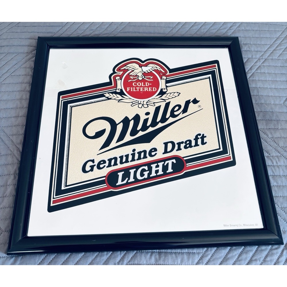 Vintage 1991 Miller Genuine Draft Light Beer Mirrored Sign 20 x 20 Bar Man Cave